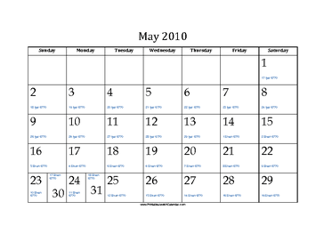 May 2010 Calendar with Jewish equivalents 