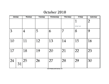 October 2010 Calendar with Jewish holidays 