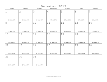 December 2013 Calendar with Jewish equivalents 
