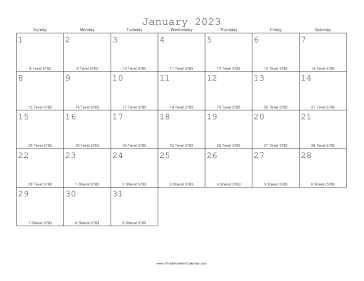 January 2023 Calendar with Jewish equivalents 