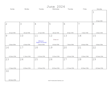 June 2024 Calendar with Jewish equivalents 