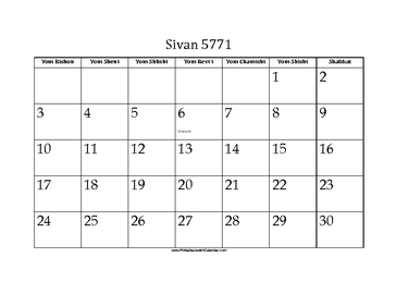 Sivan 5771 Calendar 
