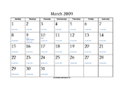 March 2009 Calendar with Jewish equivalents and holidays