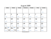August 2009 Calendar with Jewish equivalents and holidays