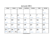 January 2011 Calendar with Jewish equivalents