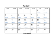 April 2011 Calendar with Jewish equivalents