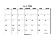 April 2011 Calendar with Jewish holidays