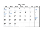 May 2011 Calendar with Jewish equivalents and holidays