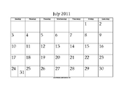 July 2011 Calendar with Jewish holidays