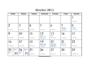 October 2011 Calendar with Jewish equivalents and holidays
