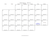 January 2013 Calendar with Jewish equivalents