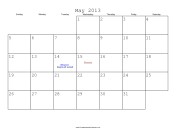 May 2013 Calendar with Jewish holidays