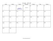 June 2014 Calendar with Jewish holidays