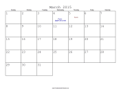 March 2015 Calendar with Jewish holidays