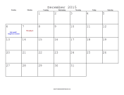 December 2015 Calendar with Jewish holidays