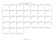 January 2017 Calendar with Jewish equivalents