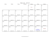 March 2018 Calendar with Jewish equivalents