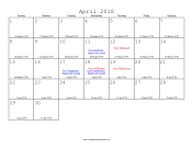 April 2018 Calendar with Jewish equivalents