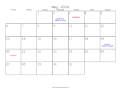 May 2018 Calendar with Jewish holidays
