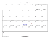 March 2019 Calendar with Jewish equivalents