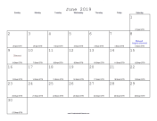 June 2019 Calendar with Jewish equivalents