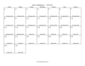 November 2020 Calendar with Jewish equivalents