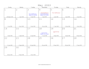 May 2022 Calendar with Jewish equivalents