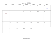 June 2022 Calendar with Jewish holidays