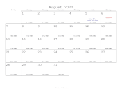 August 2022 Calendar with Jewish equivalents