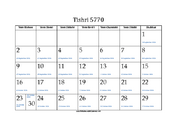 Tishri 5770 Calendar with Gregorian equivalents