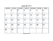 Adar_II 5771 Calendar with Gregorian equivalents