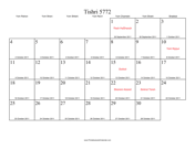 Tishri 5772 Calendar with Gregorian equivalents
