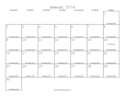 Shevat 5773 Calendar with Gregorian equivalents