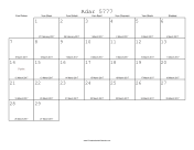Adar 5777 Calendar with Gregorian equivalents