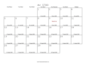 Av 5780 Calendar with Gregorian equivalents