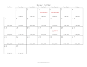 Iyar 5782 Calendar with Gregorian equivalents