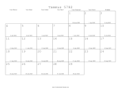 Tammuz 5782 Calendar with Gregorian equivalents