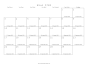 Elul 5783 Calendar with Gregorian equivalents