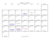 April 2023 Calendar with Jewish equivalents