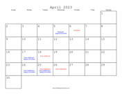 April 2023 Calendar with Jewish holidays