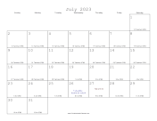 July 2023 Calendar with Jewish equivalents