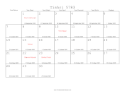 Tishri 5783 Calendar with Gregorian equivalents