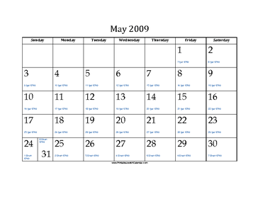 May 2009 Calendar with Jewish equivalents 