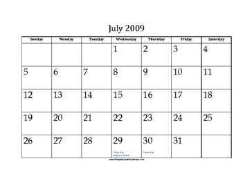 July 2009 Calendar with Jewish holidays 
