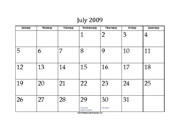 July 2009 Calendar with Jewish holidays 