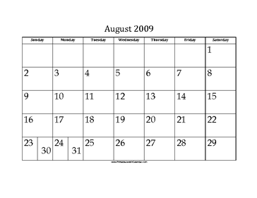 August 2009 Calendar with Jewish holidays 