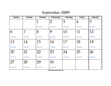 September 2009 Calendar with Jewish equivalents 