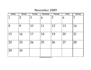 November 2009 Calendar with Jewish holidays 