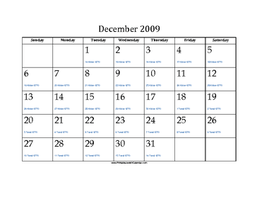 December 2009 Calendar with Jewish equivalents 