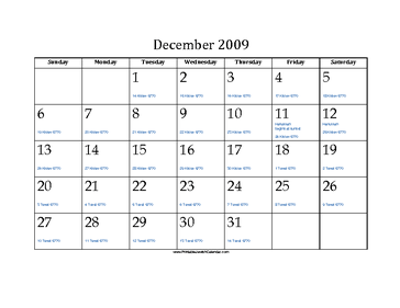 December 2009 Calendar with Jewish equivalents and holidays 